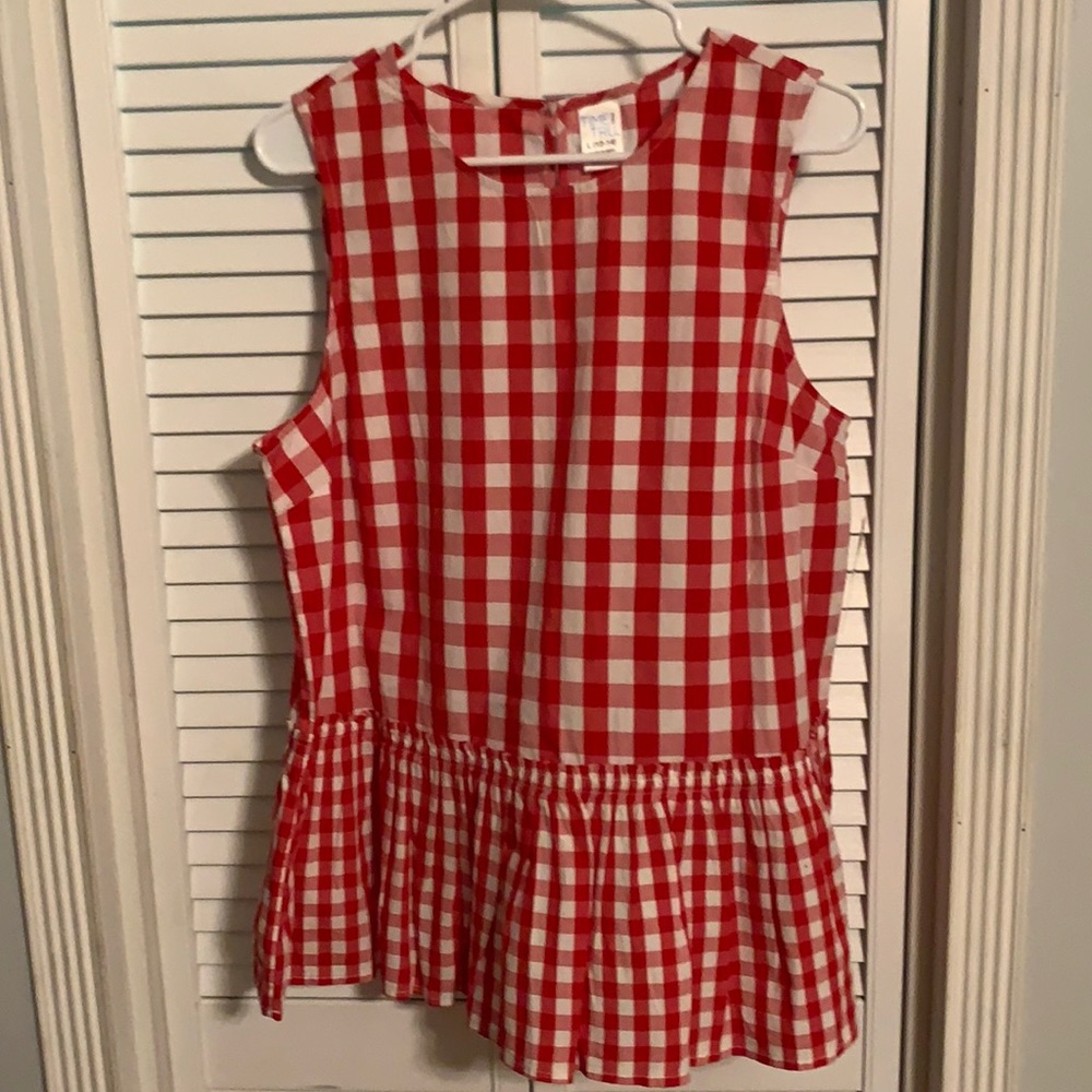 Red and White Plaid Peplum Blouse
